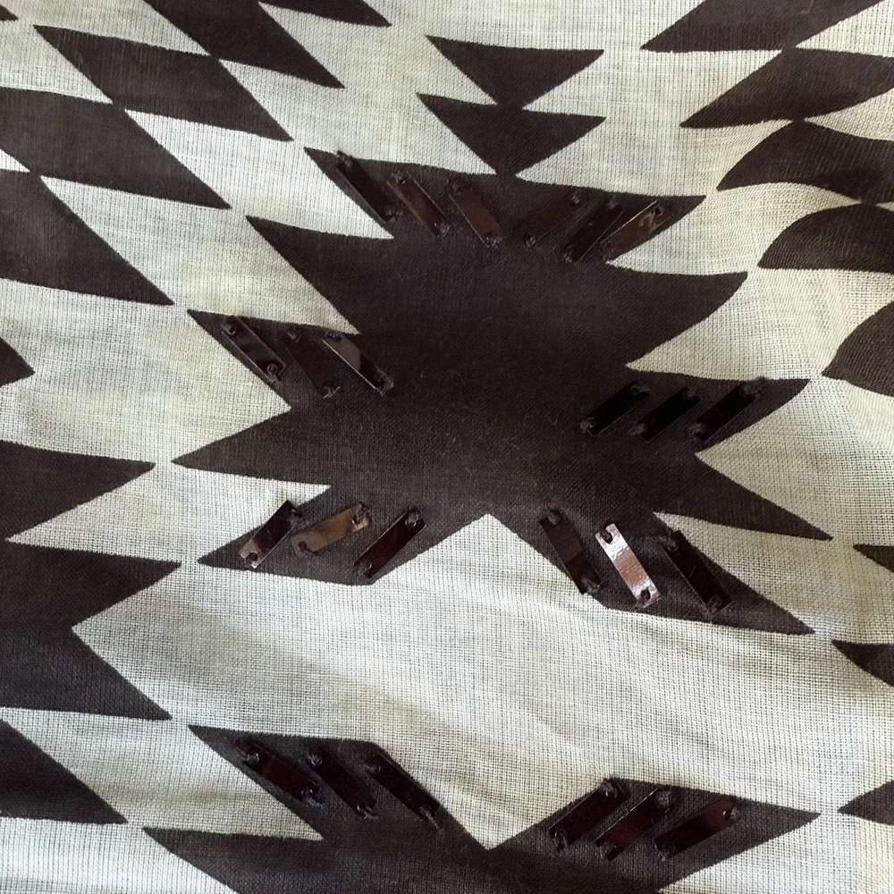 Tory Burch Printed V-Neck Embellished Tunic‎ Blouse Brown & Neutrals Size 10